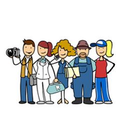 Zeichnung von Menschen verschiedener Berufsgruppen